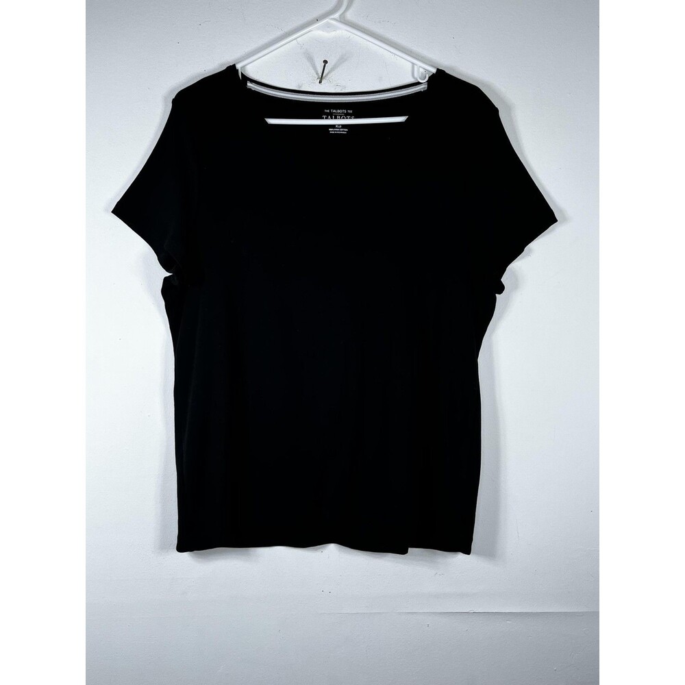 Talbots T-Shirt Womens XLP Petite Black Crew Neck Short Sleeve Pima Cotton Top